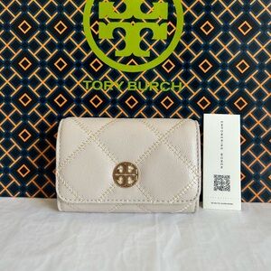 Tory Burch Willa Card Case Brie Gold White Cream